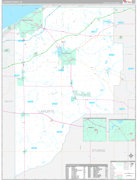 La Porte County, IN Wall Map Premium Style